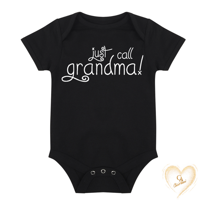 Just Call Grandma Short Sleeve Babies Bodysuit Black - CheriAmore
