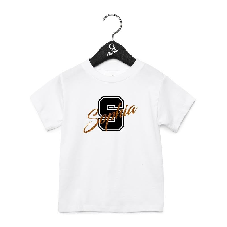 Varsity Love Collection Children’s Unisex White T-shirt Black & Gold - CheriAmore