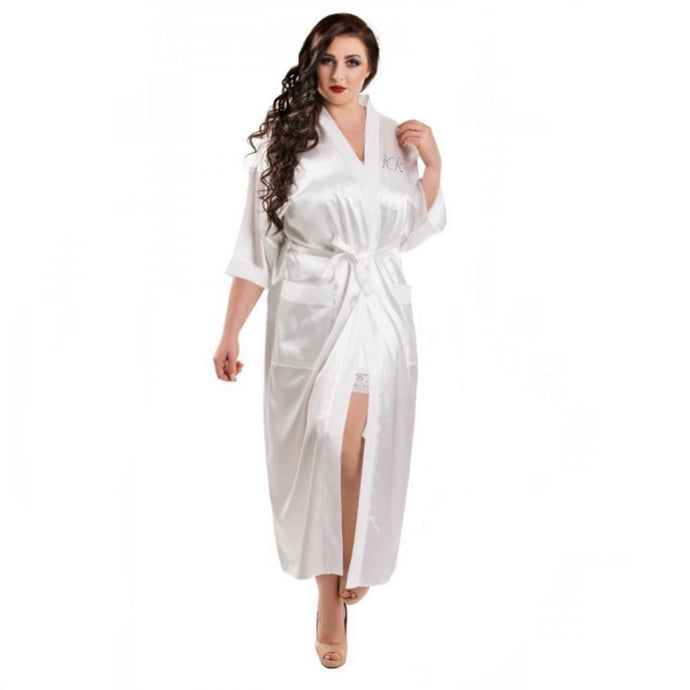 ‘Sultry Nights’ Long Satin Robe with Crystal Initials - CheriAmore