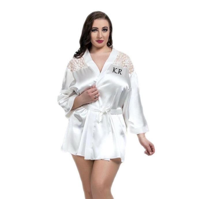 ‘Lacey Nights’ Personalised Short Satin Robe - CheriAmore