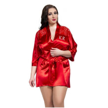 Load image into Gallery viewer, ‘Lacey Nights’ Personalised Short Satin Robe - CheriAmore
